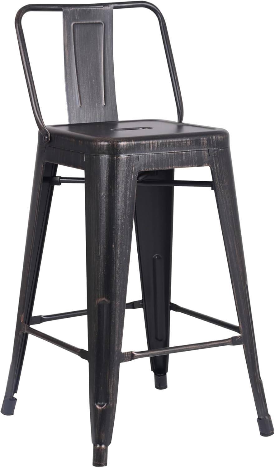 AC Pacific 24” Metal Barstool Set of 2 – Country Rustic Style with Low Back, Lightweight & Sturdy Build, Easy Assembly – Distressed Ebony Black
