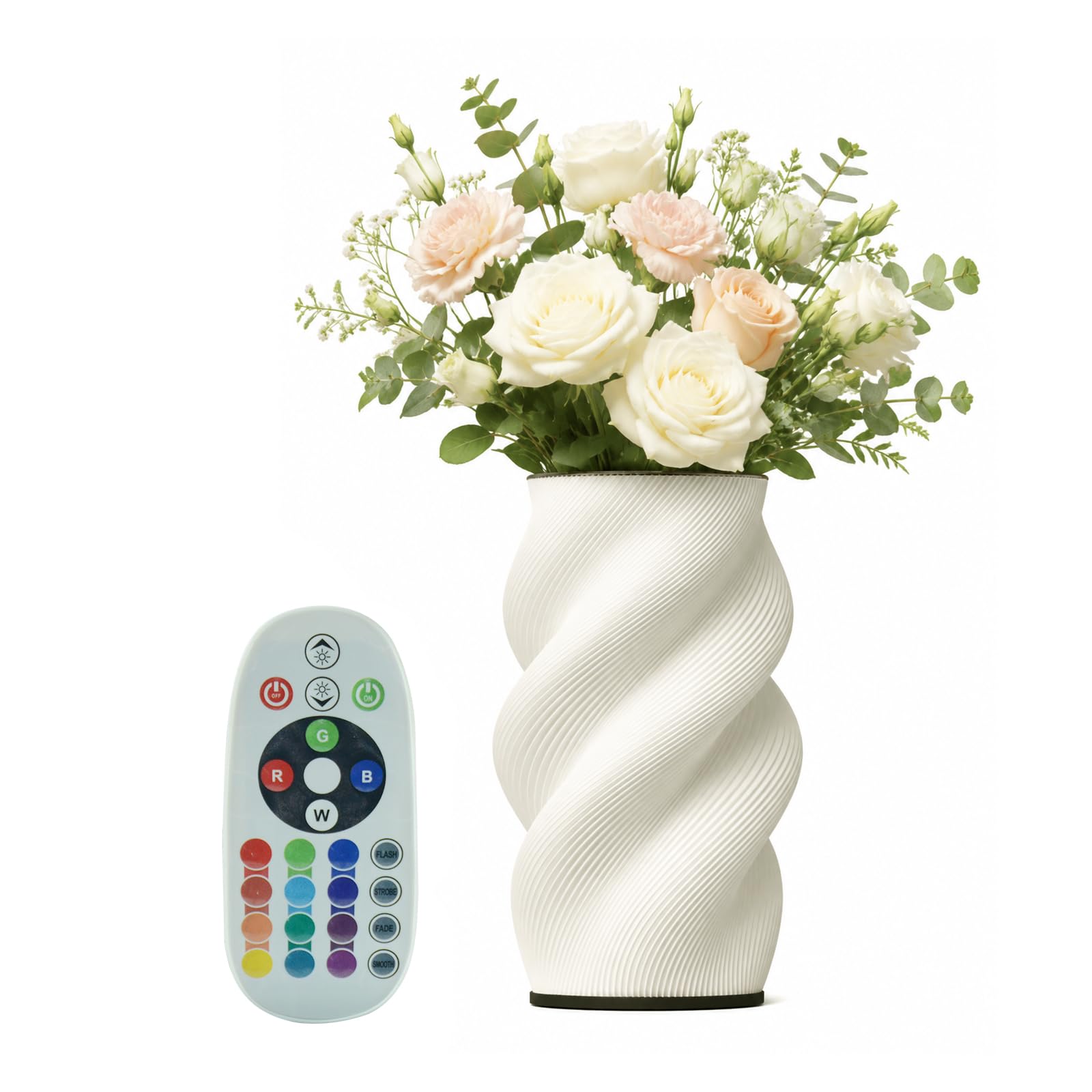 Vase blanc pour fleurs avec éclairage LED 16 couleurs pour decoration salon et table