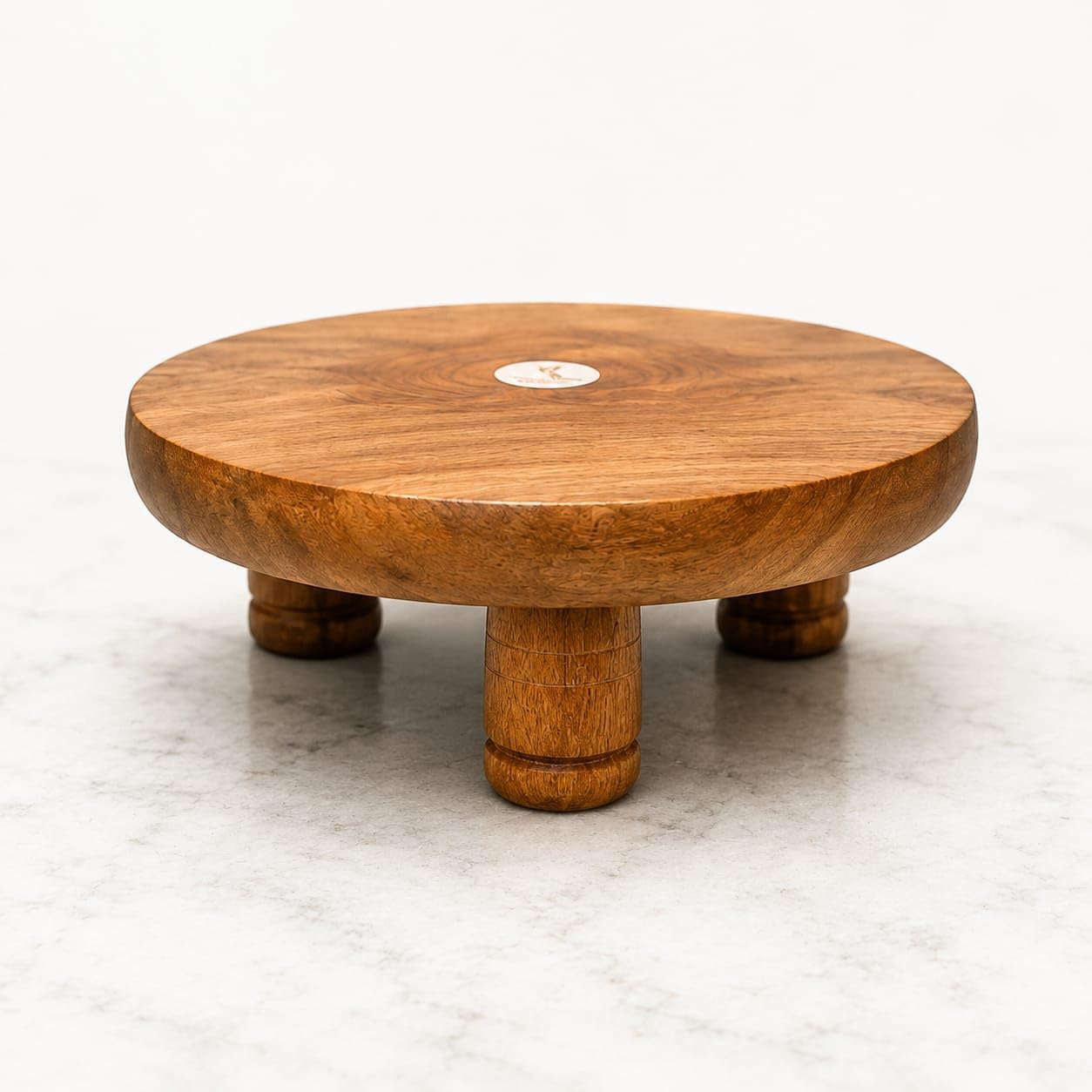 Round Wooden Stool with 3 Turned Legs, Natural Wood Finish | Solid Wood Construction, Three-Legged Base, Round Top, Rustic Style, Multipurpose Use-picture-31