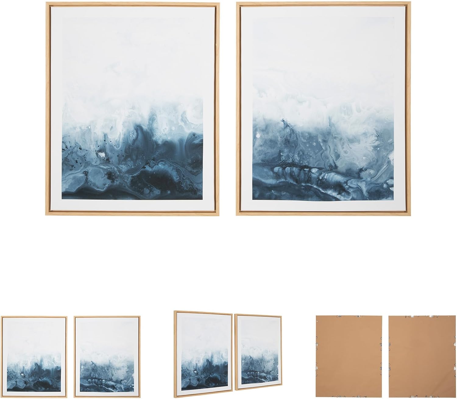 Signature Design by Ashley Holport Contemporary Abstract Framed Wall Art Set, 2 Count, Blue & White