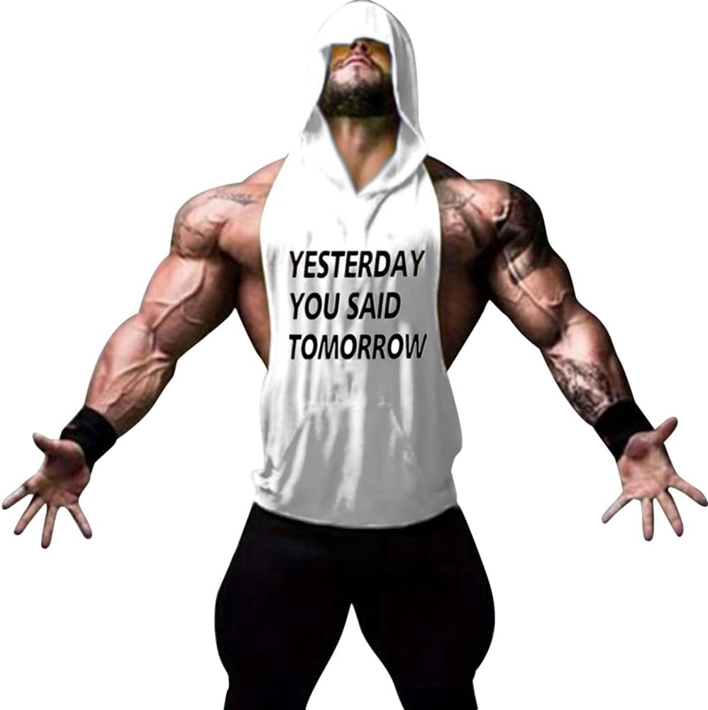 Gerlobal Mens Bodybuilding Stringer Hoodie Workout Fitness Gym Tank Top
