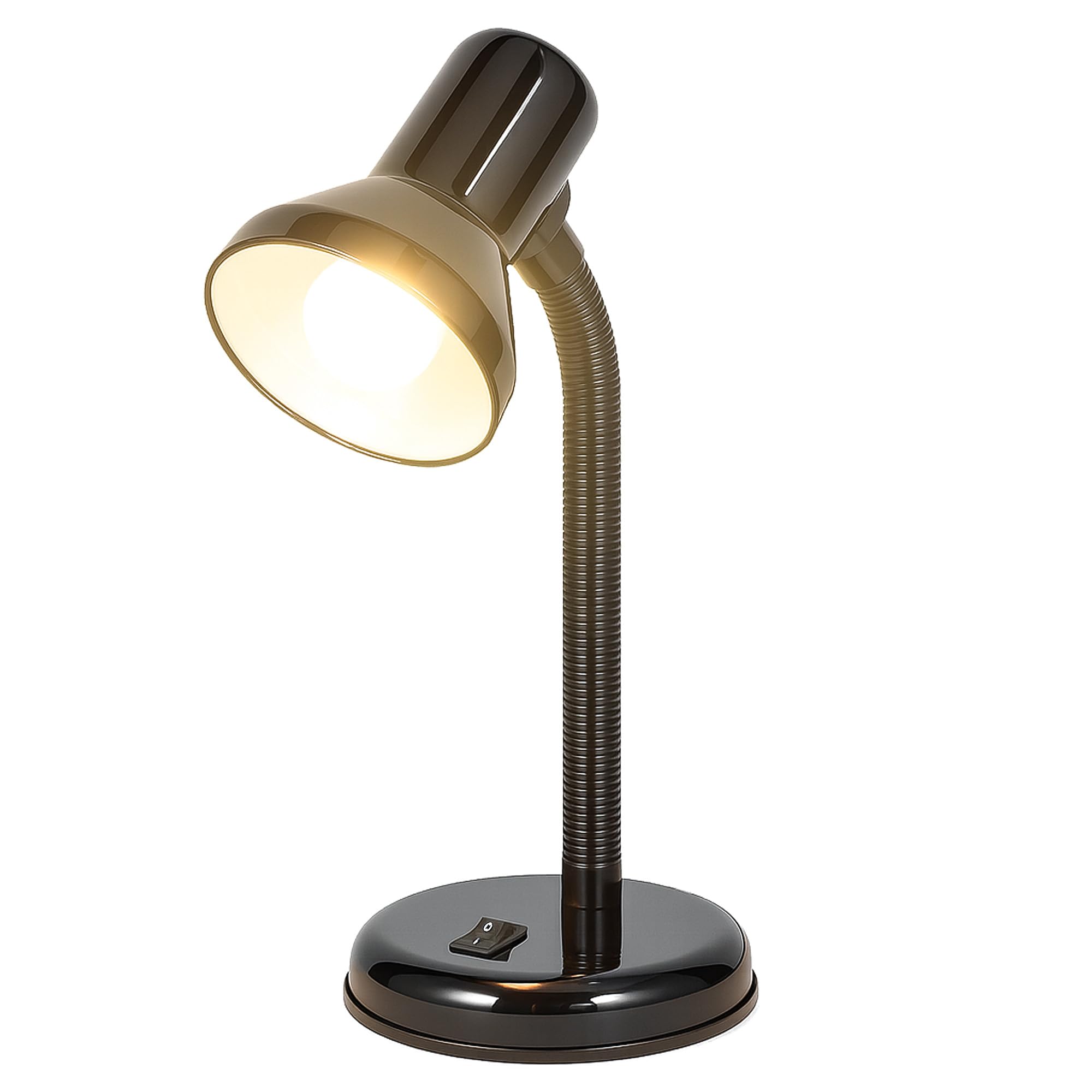 Innoteck Black 25W Adjustable Desk Lamp With Flexible Arm, Metal Table Lamp With E27 Bulb Base, Mains Powered, Study & Bedside Reading Lamp,