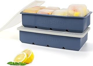 Bacs à Glaçons en Silicone avec Couvercles, Grande Taille Moule à Glaçons Enlèvement Facile sans BPA pour Aliments pour Bébés, Whisky, Cocktails, Lot de 2 (Bleu)