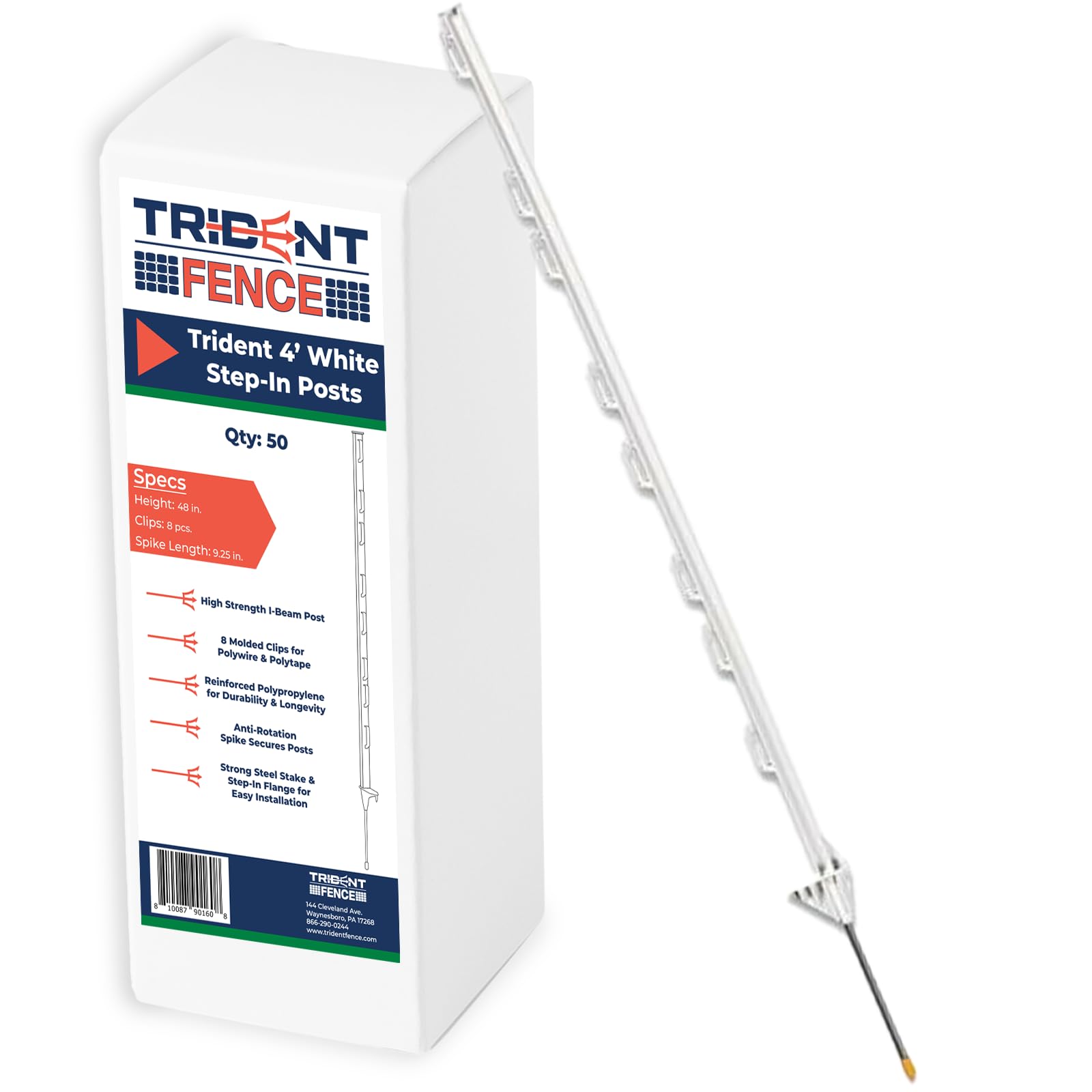 4' Poly Step-in Posts - Temporary Fence - Electric Fence (50 Pack - White)