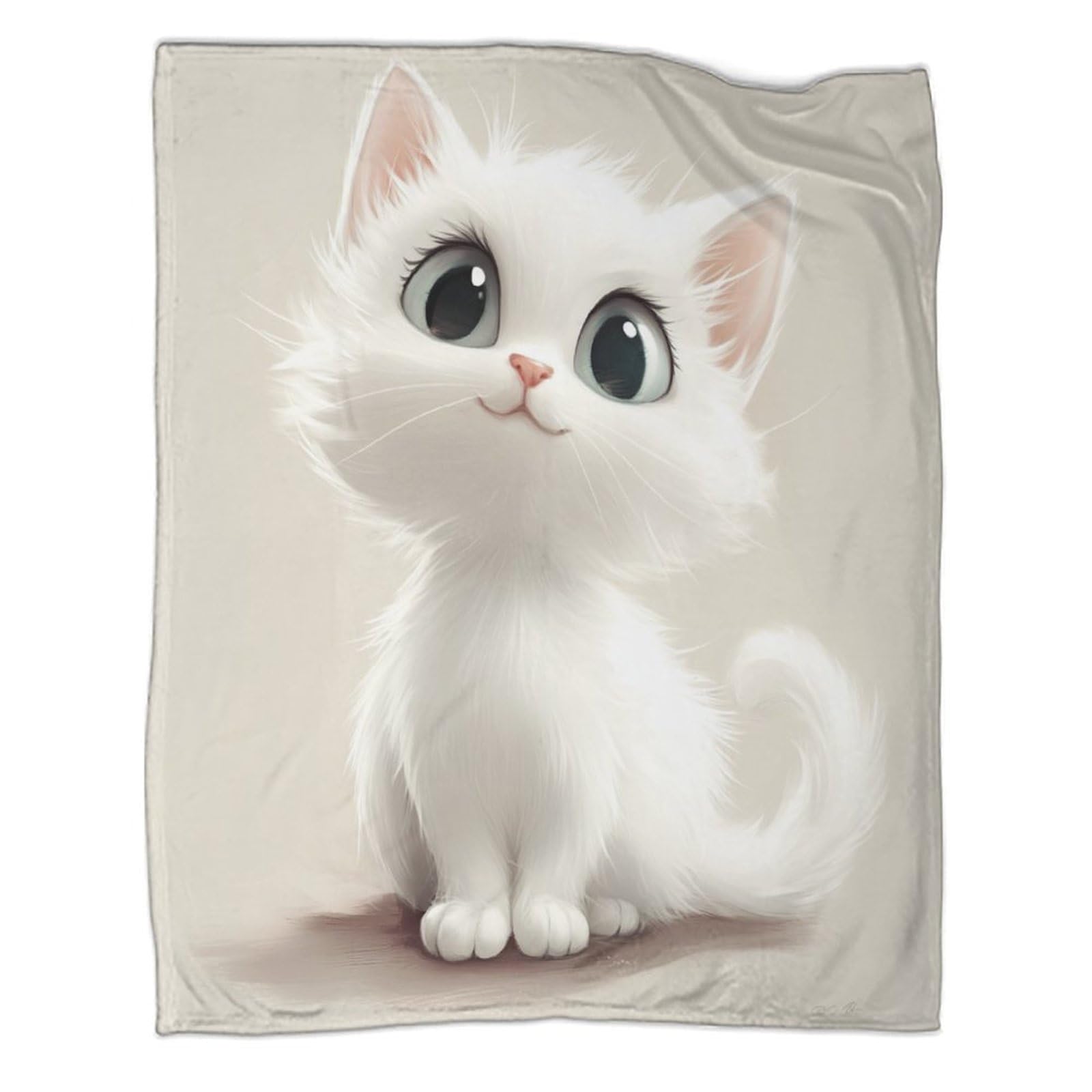 Couverture en flanelle chat blanc : fini le froid sur le canapé avec ce plaid doux 3D