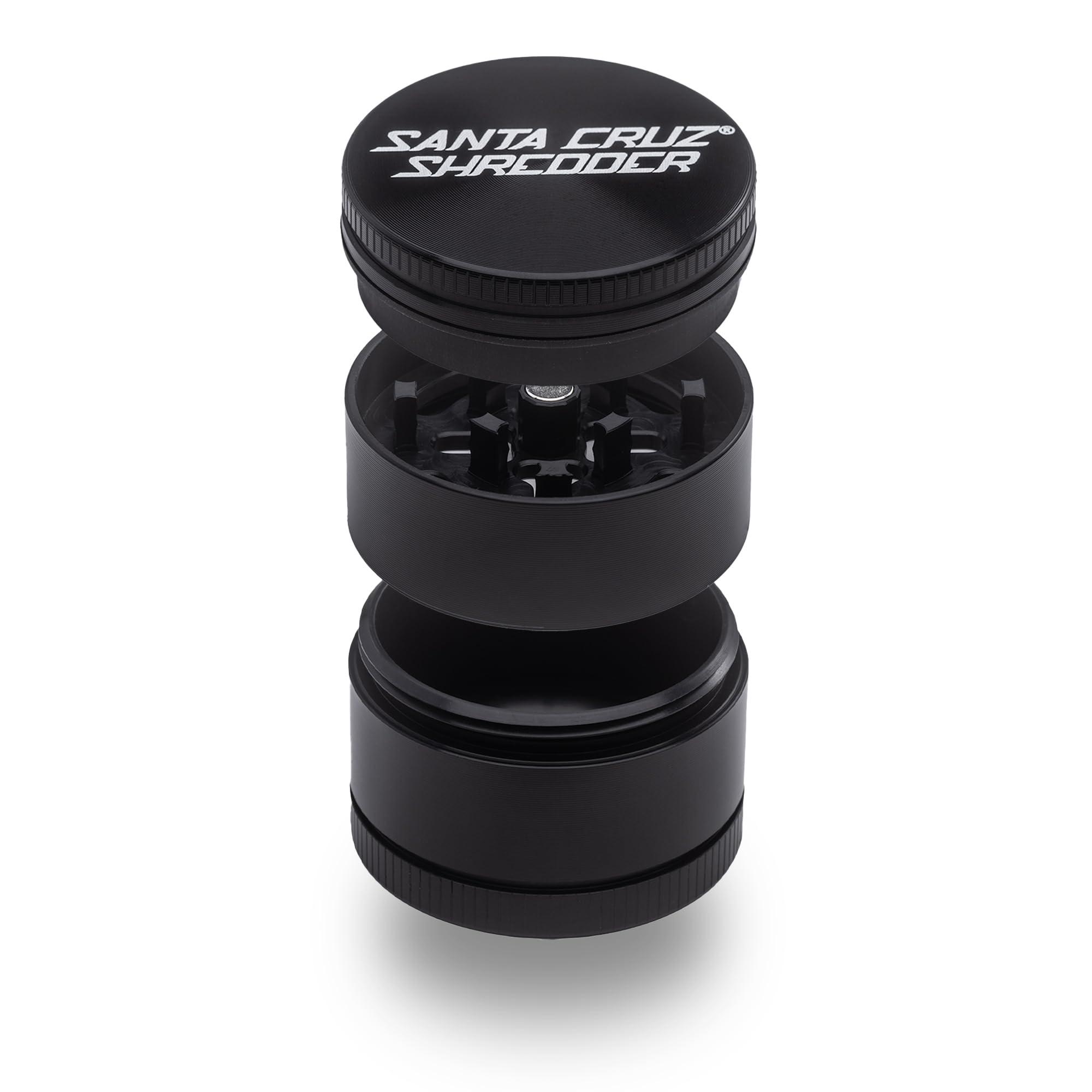 Santa Cruz Shredder Metal Herb Grinder Knurled Top for Stronger Grip 3 Piece Small 1.7" (Black)