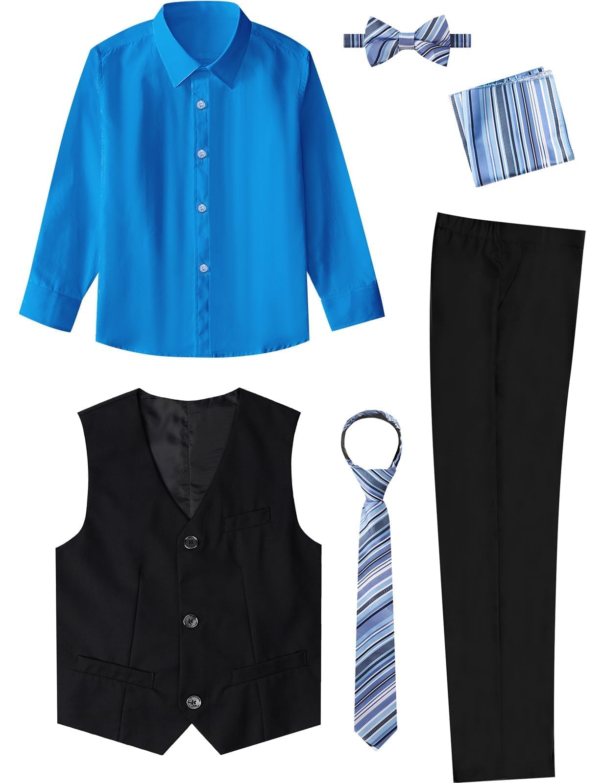 A&J DESIGN Completo formale da bambino, 6 pezzi, con camicia, gilet, pantaloni, cravatta, papillon e tasca quadrata