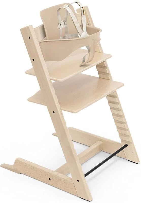 Stokke Tripp Trapp High Chair 2 + Baby Set + Harness, Natural | Includes Chair, Baby Set, Removable Harness for Children 6-36 Months, Adjustable, Ergonomic & Easy to Clean, Baby Essentials