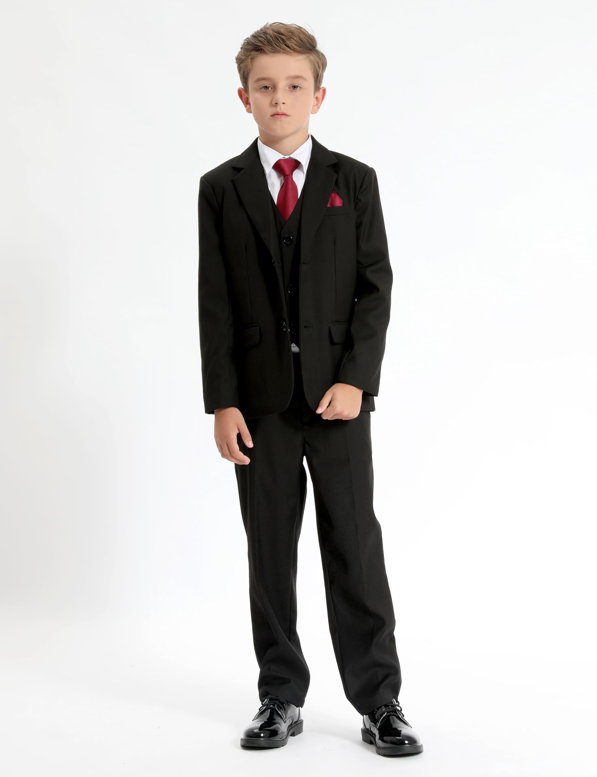 mintgreen 6pcs Ensemble de Costumes de Garçons, Blazer et Pantalon et Gilet et Chemise et Cravate avec Carré de Poche, 7-12 Ans