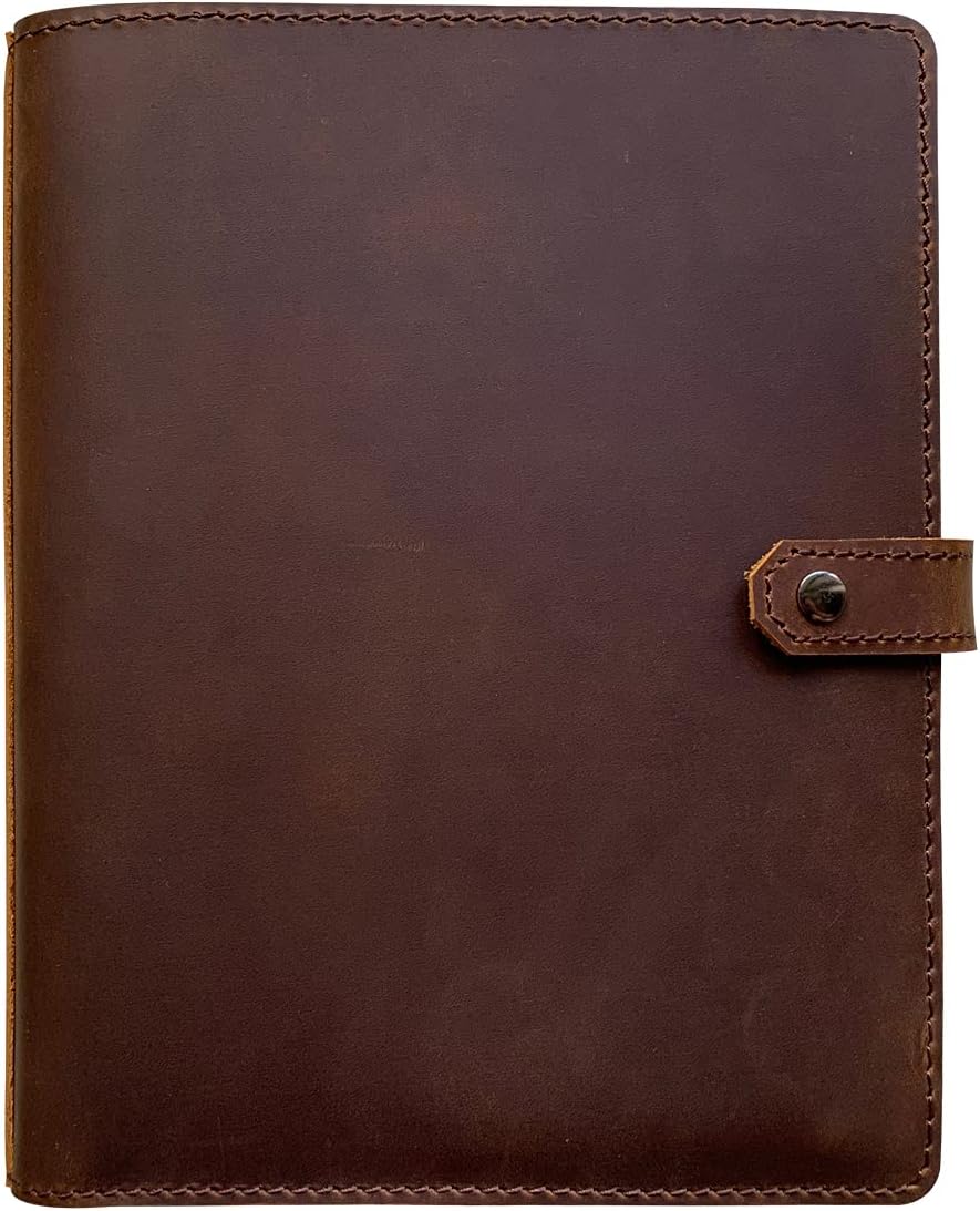 Genuine Leather Binder Portfolio, 6 Ring Binder Organizer with Inner Pockets and Pen Holder, A5
