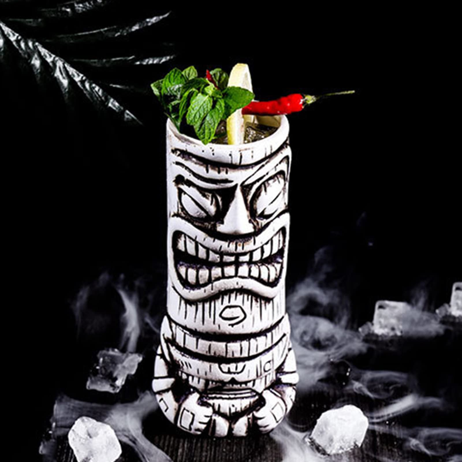 tiki Cocktails Tiki Mugs Ensemble de 4 Tasses à Cocktail en Céramique Verres à Cocktail Exotiques Tiki Bar Professionnel Hawaiian Party Barware tiki mug reutilisable,Beige