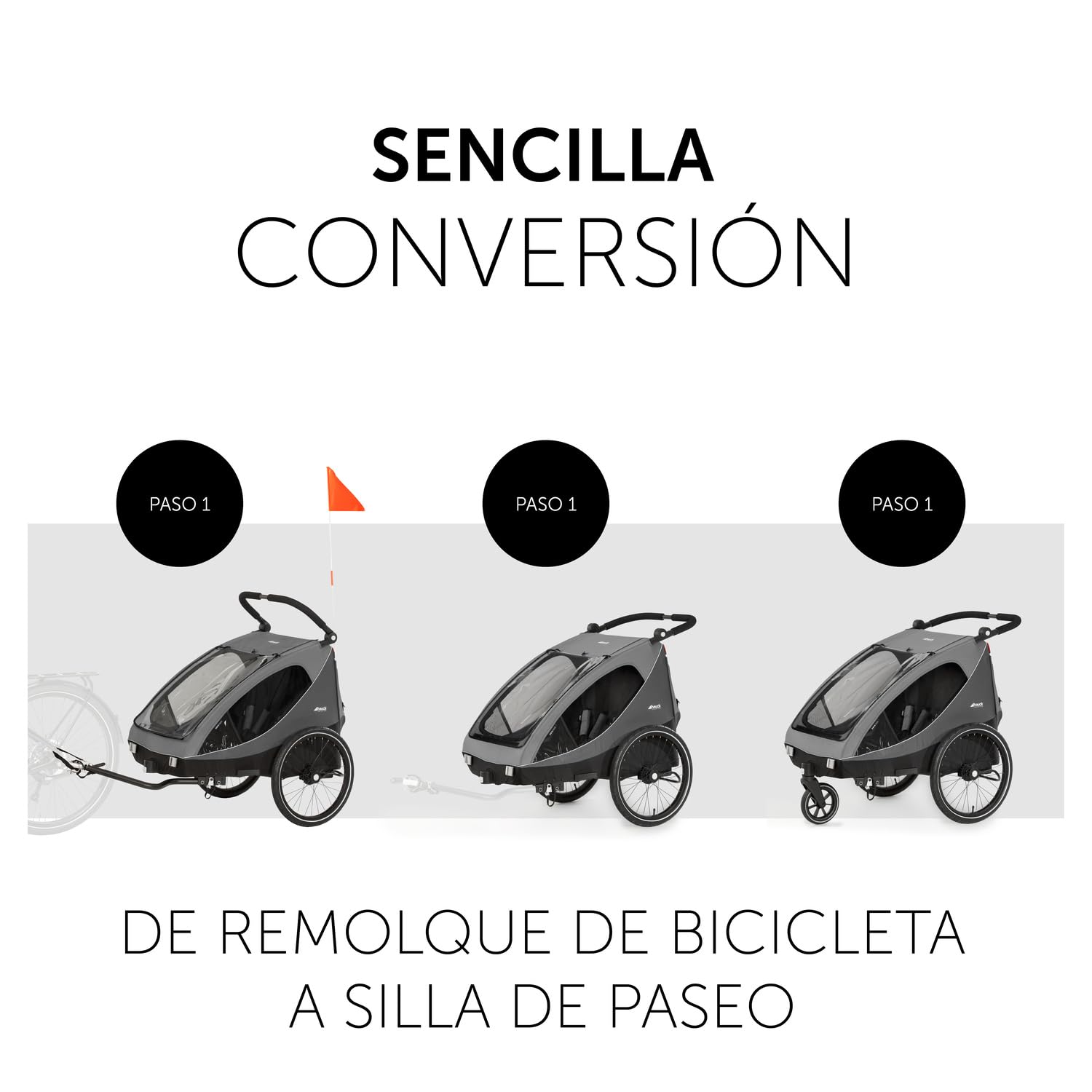 hauck Remolque Bicicleta Niños 2 Plazas Dryk Duo - Carro Bici Infantil Completo desde 6 Meses hasta 22 kg - Enganche Incluido - Silla de Paseo Gemelar Maletero XL - Plegable - Gris