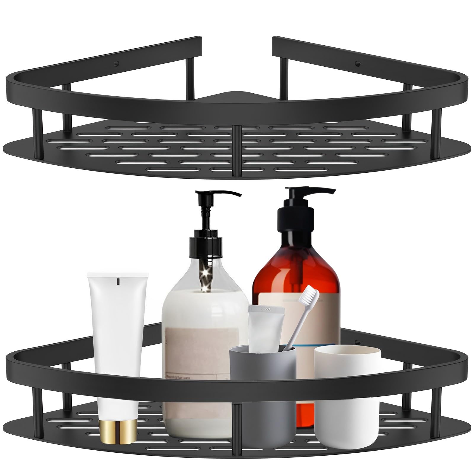 TKSDWBLTY 2Pcs Corner Shower Caddy Adhesive Organizer Shelf Rustproof Aluminum Storage Rack No Drilling Wall Mounted Corner Caddy Organizer for Bathroom