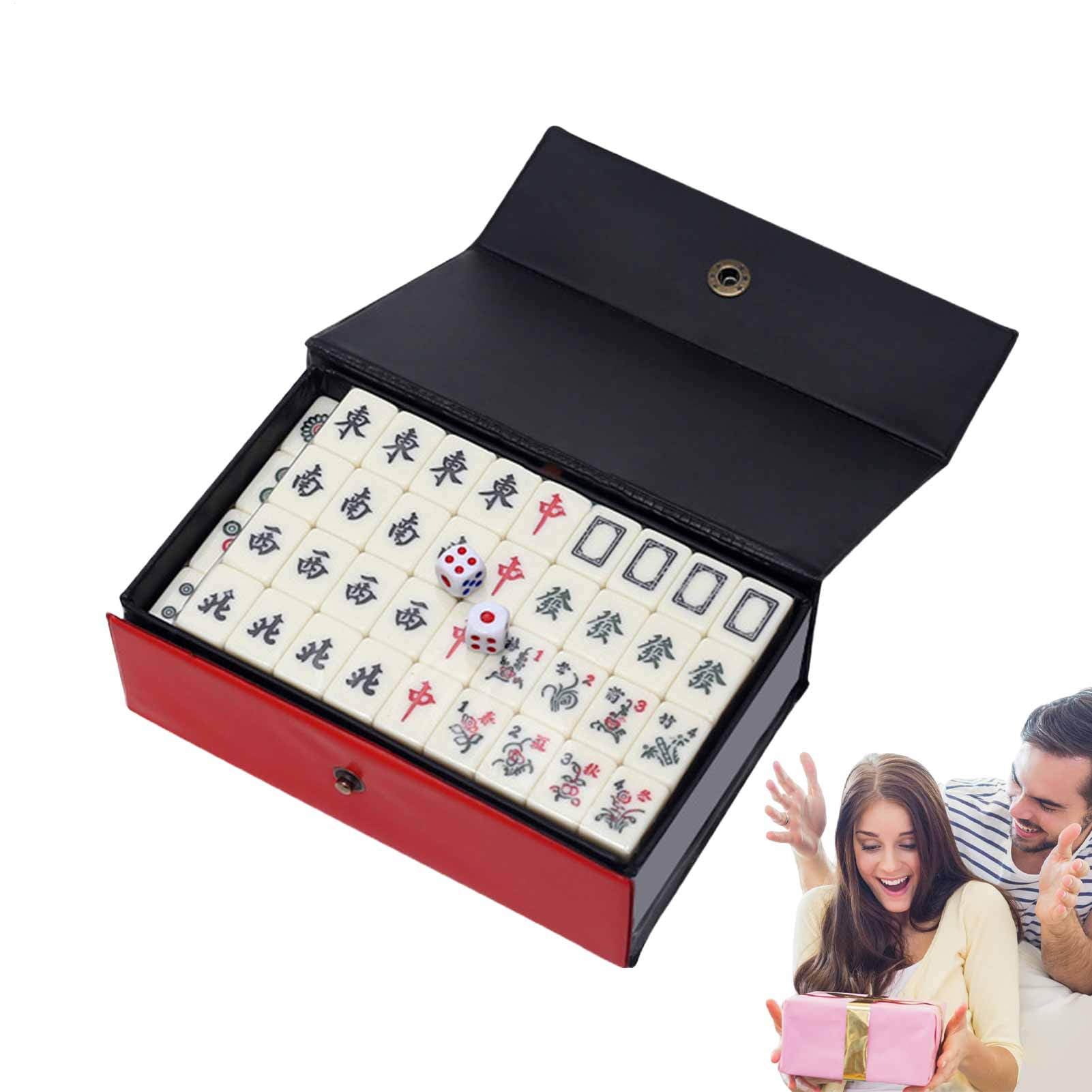 Mahjong Tiles Game pour le style chinois - 144pcs petite collection traditionnelle, cas de transport Durablies, kit de pièces compactes, boîte Ready Travel | Ensemble de de style chinois amusan