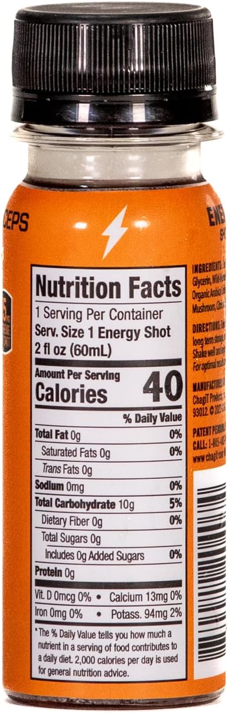 Energy Shot, Mushroom Wellness Shot, Chaga, Coffee, cordyceps, Pure Liquid Extract, Box of 15