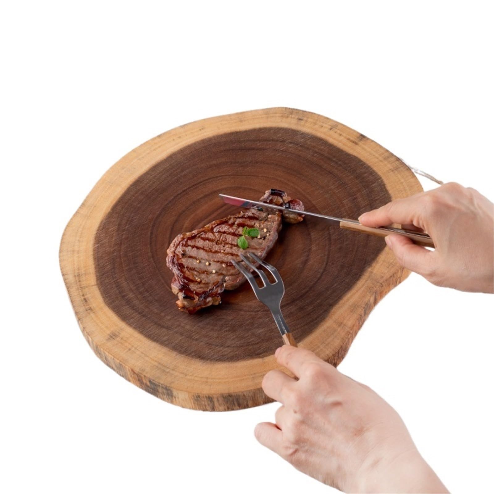 Tabla de cortar de plástico Exquisita tabla de cortar redonda madera reversible, sin empalmes, ideal for charcutería, queso, postre y carne(M)