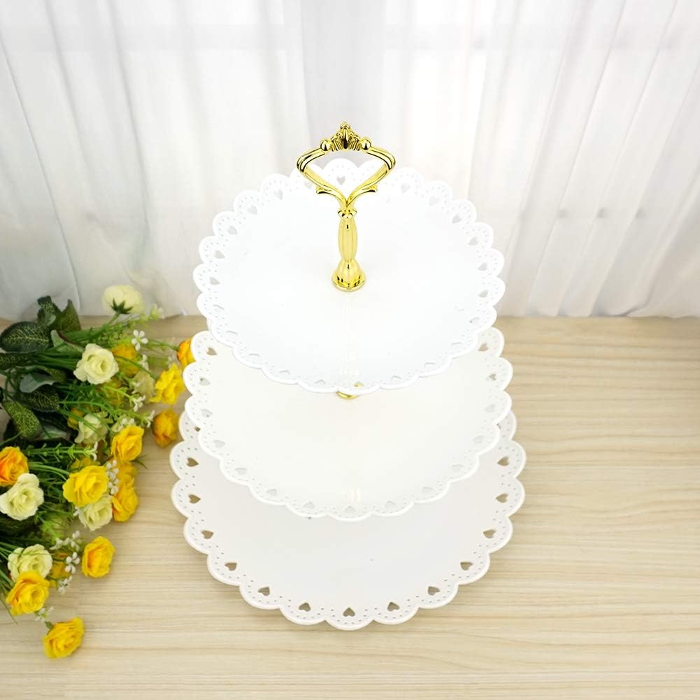 Gеt Pорulаr оƒƒеr LIONWEI LIONWELI 3-Tier White Gold Plastic Dessert Stand Pastry Stand Cake Stand Cupcake Stand Holder Serving Platter for Party Wedding Home Decor-Large