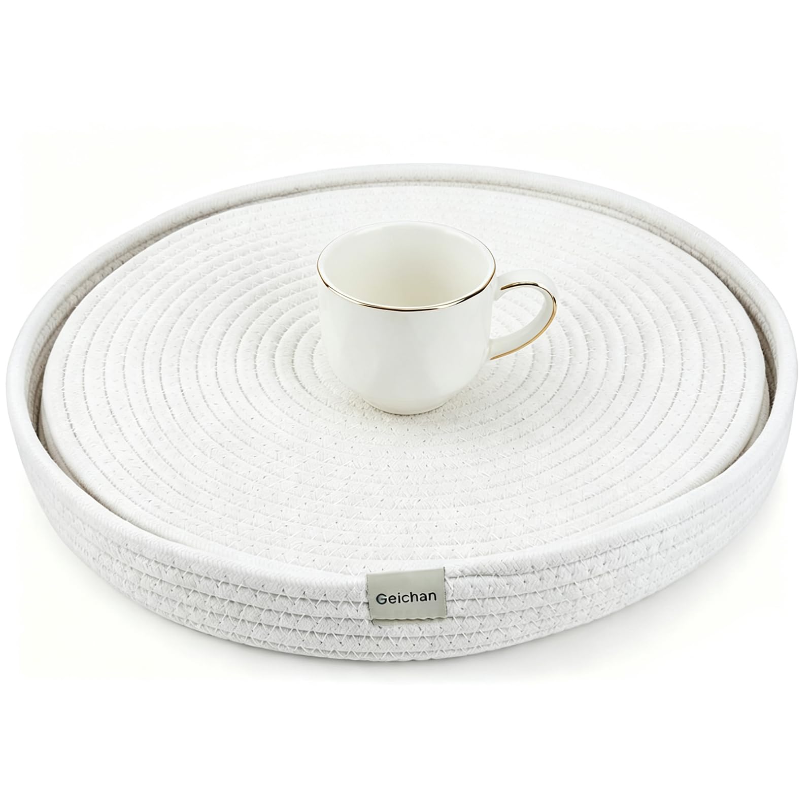 Placemats Set of 4,13 inch White Round Table Mats -Natural Woven Cotton Rope Heat Resistant Place mats for Dinner Plates,Heat Resistant Table Decor (Off White, 33cm/13 inch Set of 4)