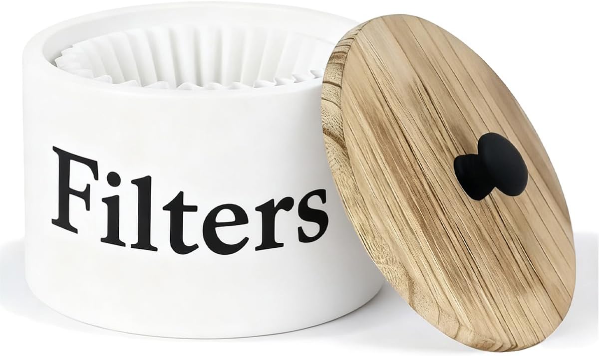Built-in Storage Filter Holder – Space-Saving Countertop Essential for Coffee Bar, Must-Have Kitchen Accessory for Home Coffee Station & Filter Organization (FiltersWhite)