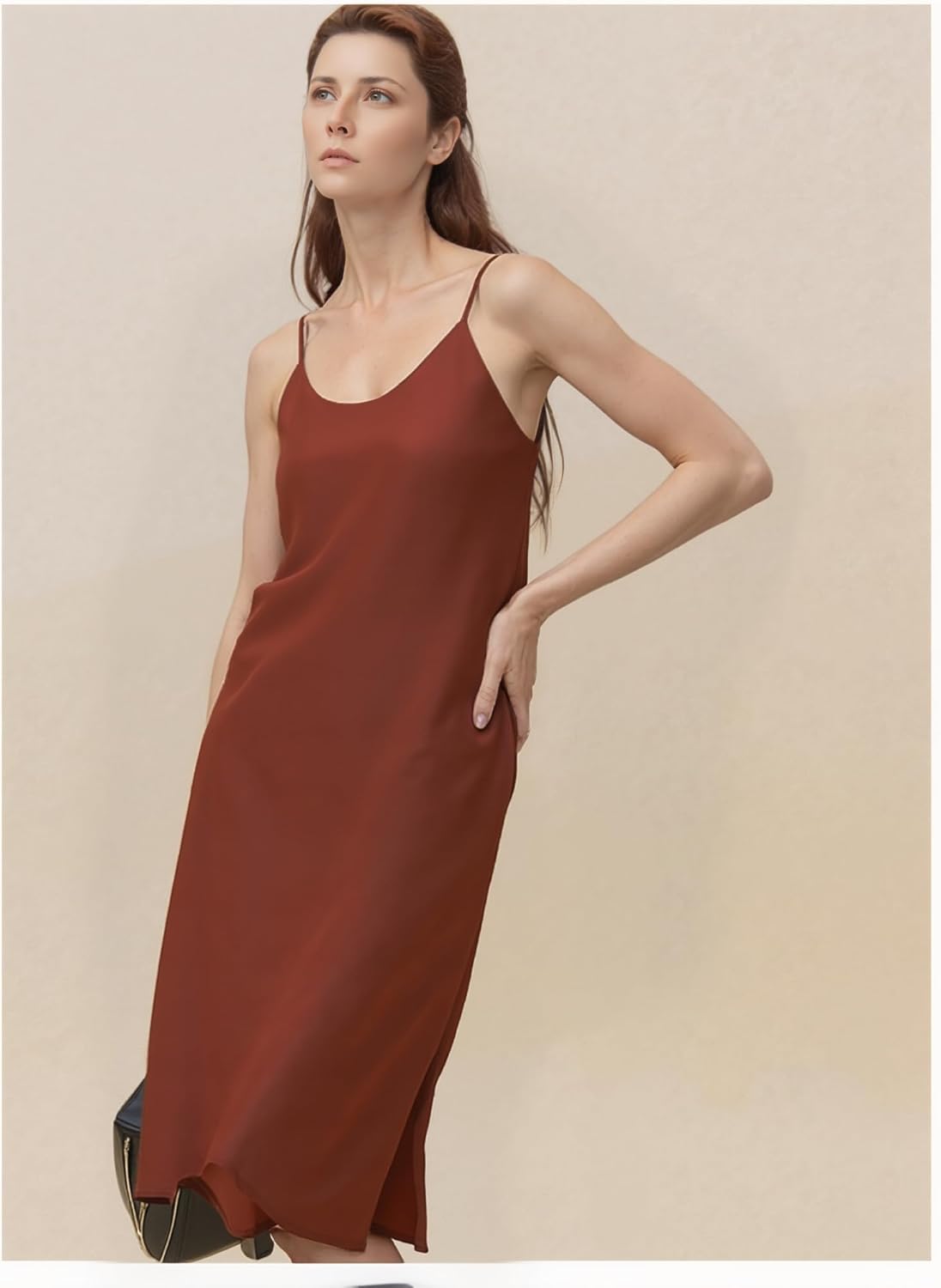 J.Corrine Women's Satin Slip Dress Lined V-Neck Midi A-line Spaghetti Strap Side Slits Evening Cocktail Party Formal Wear - Image 7
