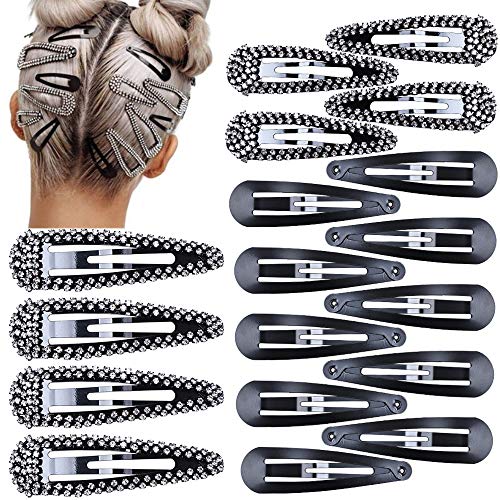 18 Pcs Black Rhine Stone Snap Hair Clips Large Crystal Metal Hair Clips Black Snap Hair Clips Hair Barrettes Hairpins for Women Headwear Accessories