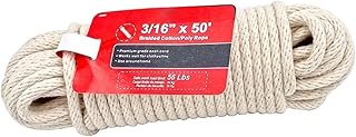 Rocky Mountain Goods White Natural Cotton Rope 3.16” 50 Foot - Strong Braided Rope for Clothesline, Flagpole, Crafts, Bann...