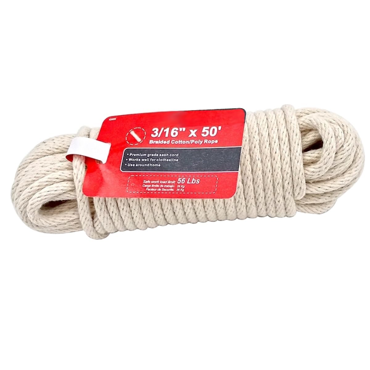 Rocky Mountain Goods White Natural Cotton Rope 3.16” 50 Foot - Strong Braided Rope for Clothesline, Flagpole, Crafts, Banner, Swings - Cotton Poly Braid 56 Pound Load Limit