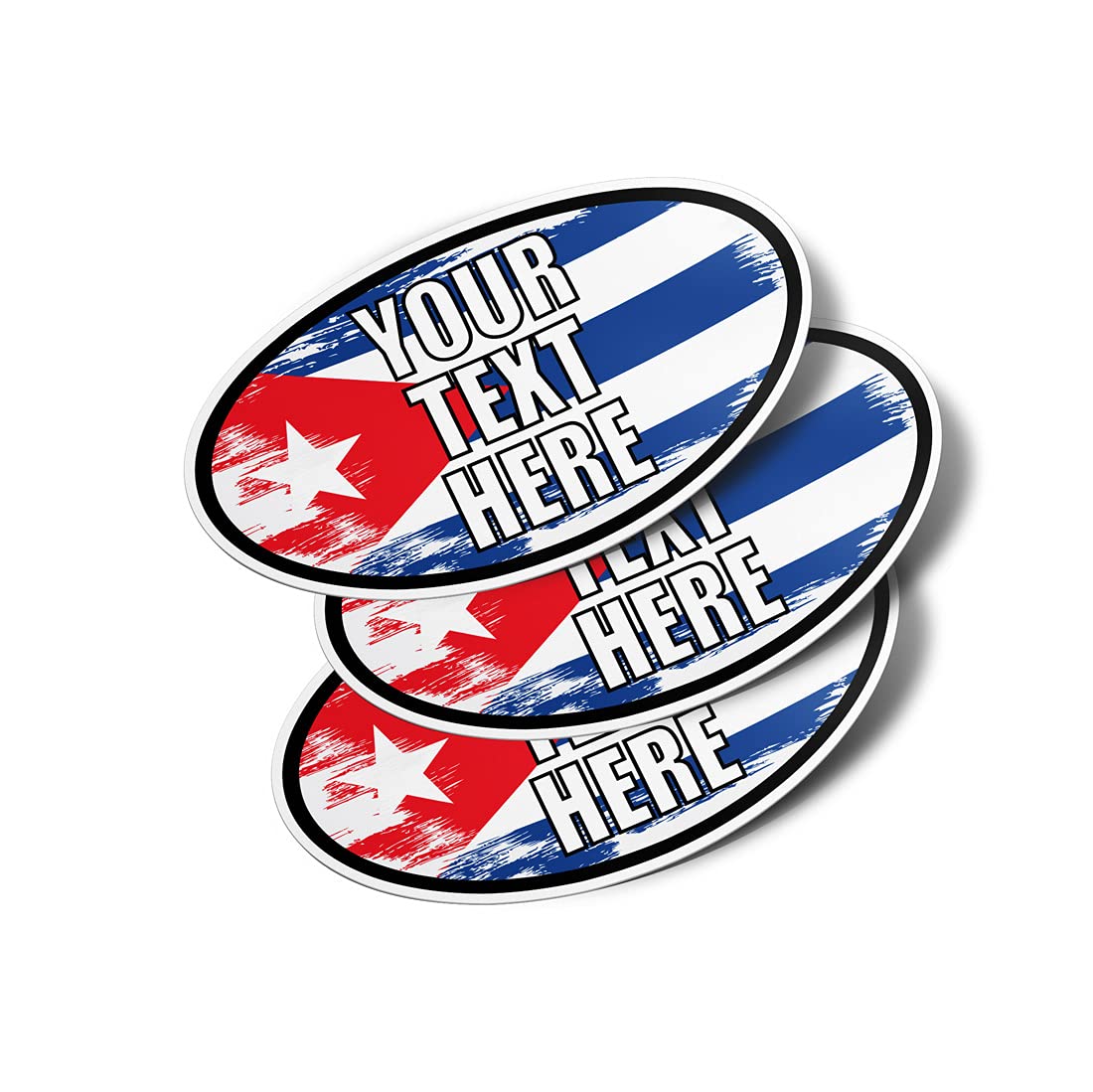 Personalized Cuba Oval Vinyl Bumper Stickers (3 Pack) (6" - Cuban Flag- Custom Text)