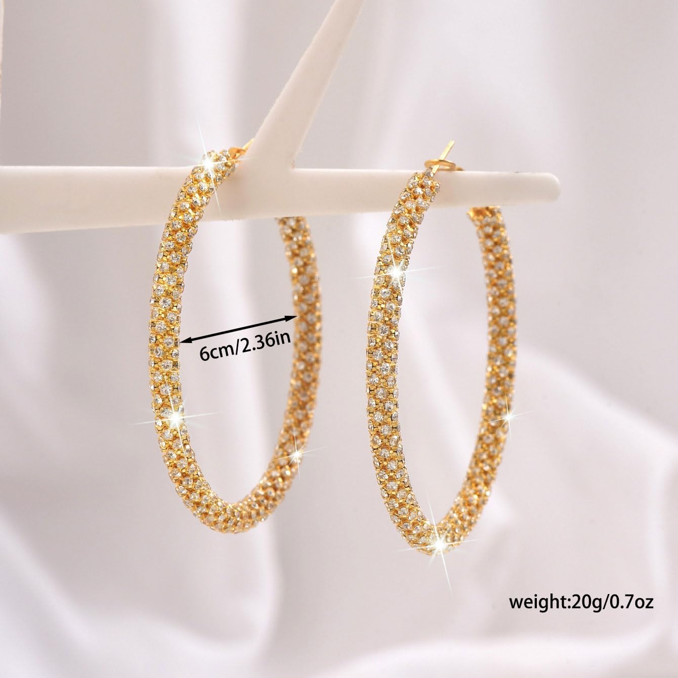 Large Gold Rhinestone Hoop Earrings Silver Sparkly Big Hoop Earrings for Women Black Earring Bling Chunky Silver Hoops 60mm Trendy Statement Earring for Women Bling Hoop for Prom Wedding Party Chunky Jewelry