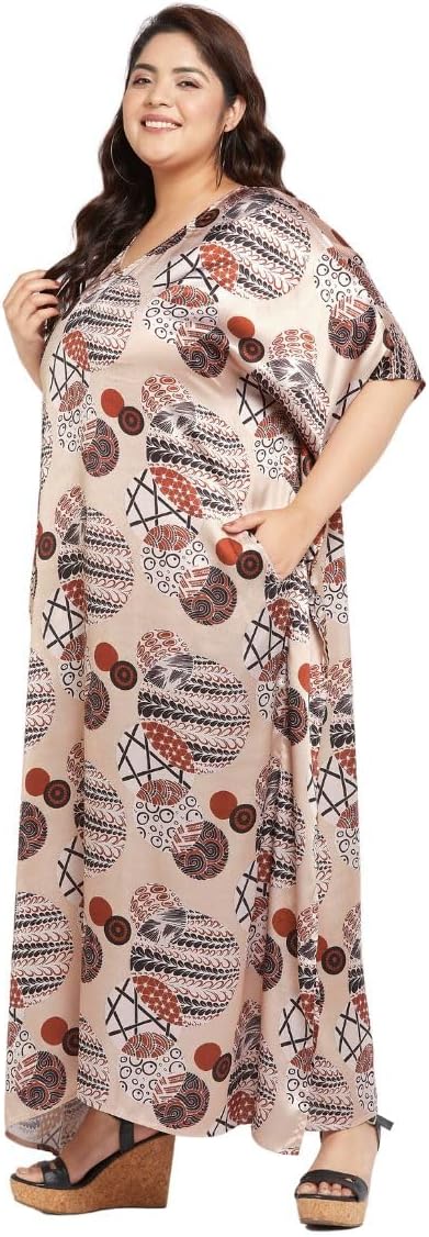 Gypsie Blu Caftans for Women Plus Size Long Satin Pocket Kaftan Dress Beach Swimsuit Cover Up Maxi House Dresses - Image 3