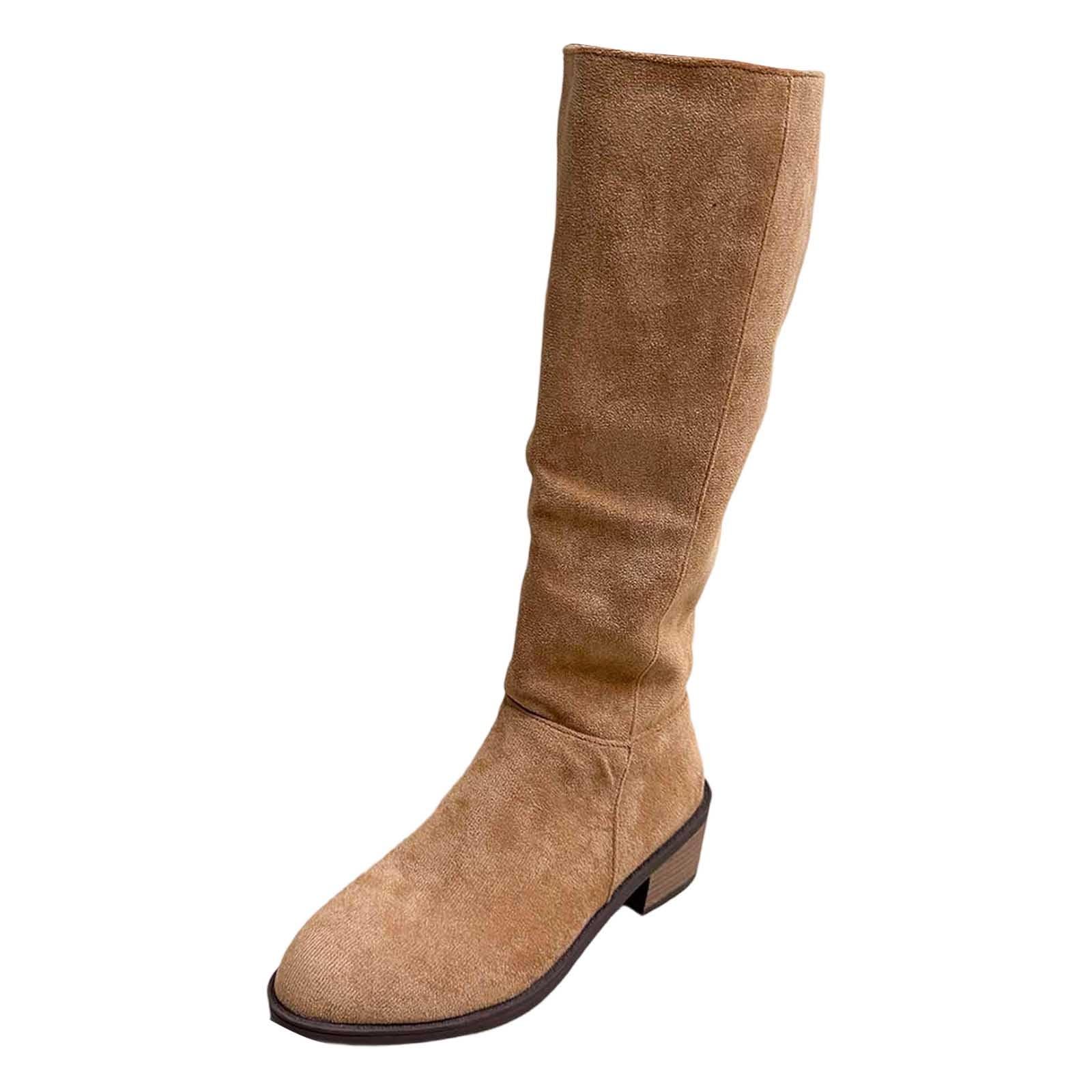 Generisch Stivali da equitazione invernali in pelle scamosciata con polpaccio medio, cerniera laterale, stivaletti, comodi, casual, scarpe alla moda per l'inverno e l'autunno