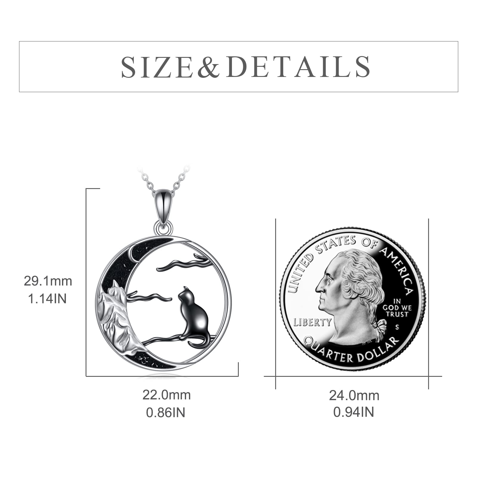 POPLYKE Schwarz Katze Kette für Frauen Sterling Silber Keltische Mond Katze Schmuck