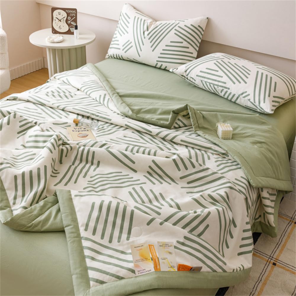 Mateju Bettüberwurf Tagesdecke de Gesteppt, Baumwolle Tagesdecken Überwurf Atmungsaktive Leicht Dünn Sommerdecke,Steppdecke Weich Sofaüberwurf,Blumenmuster (Grünes geometrisches Must,200 * 230cm)