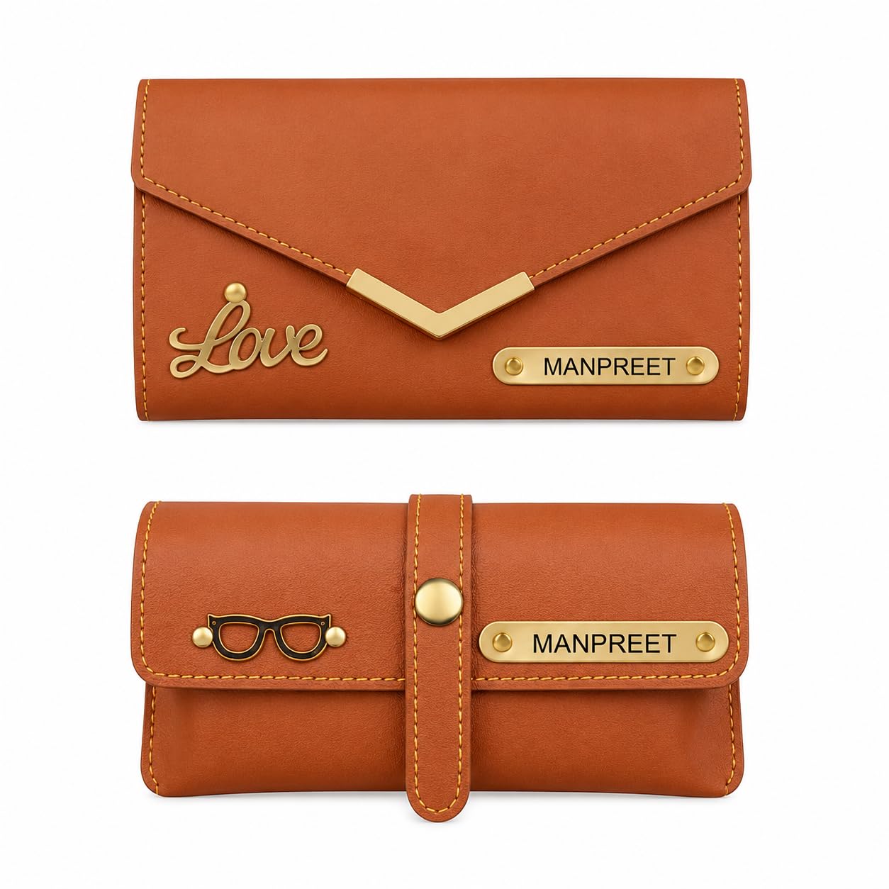 Customized Women's Combo Gift Set – Wallet, Sunglasses Cover – Personalized Name Engraved Gift Set Tan-image-12