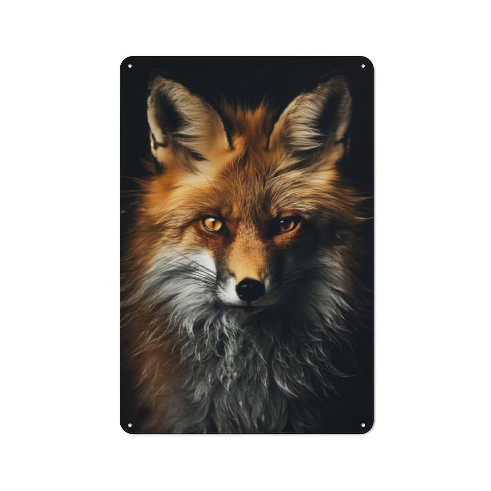 Junmoney Gold Dark Red Fox Tin Wall Plaque 30X20cm With For Home Office Or Studio, Gift Idea At Christmas For Creative Workspace Decorators