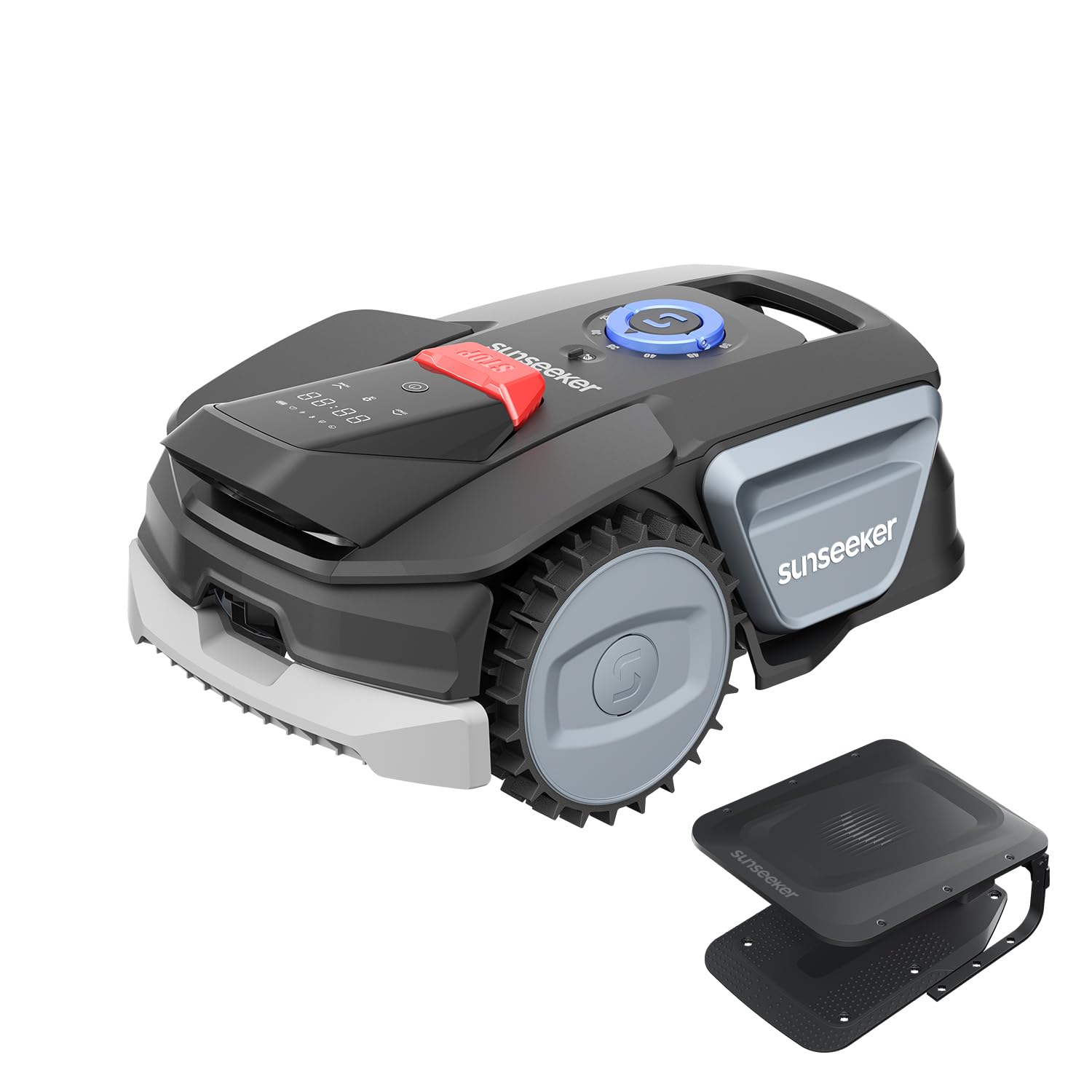 Sunseeker V1+Garage, Mähroboter ohne Begrenzungskabel, 300 m² für Kleine Gärten, Vision AI Intelligente Navigation, Rasenroboter mit EIN-klick-Mähen