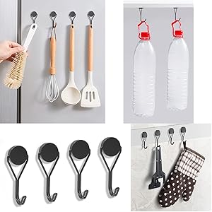 Lokediren 18Lbs 180 Heavy Duty Magnetic Hooks, Super Strong Cruise Ships Magnetic Hook for Hanging, Grill, Kitchen, Refrigerator, Wreath, Keys Holders, Towel-4 Pack(Black)