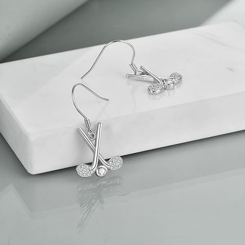 Miniatura 3 de YAFEINI Pendientes colgantes de palo de lacrosse de tenis y béisbol, regalos de plata de ley, palos de hockey de golf, palos de lacrosse, aretes