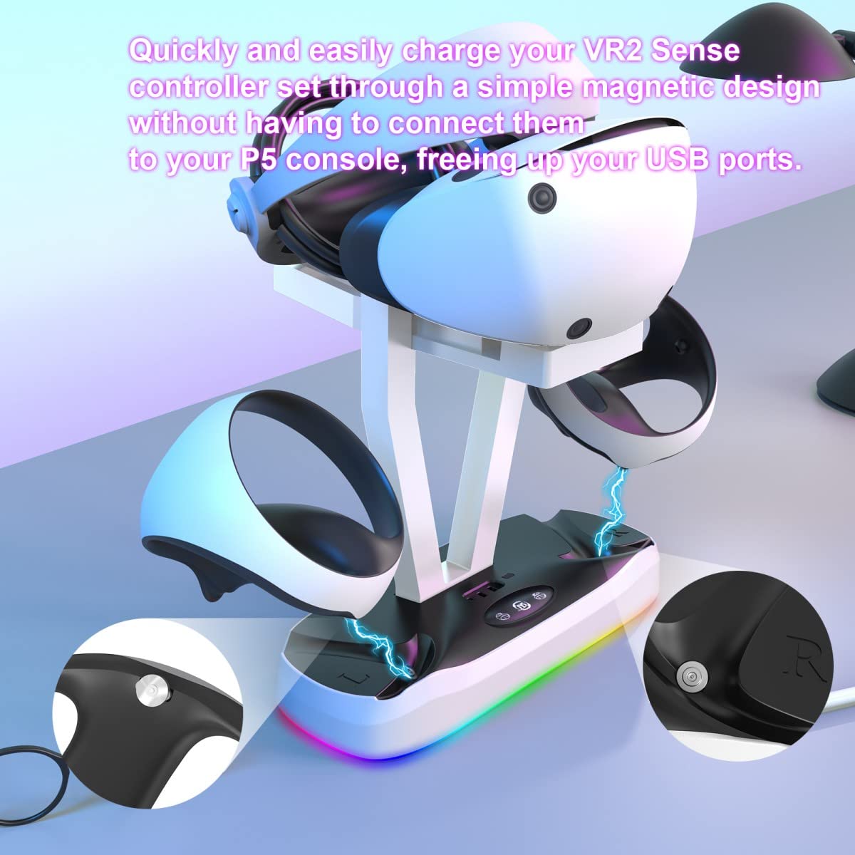 EMEBAY Soporte y estación de carga con luces RGB para PS VR2, carga magnética, compatible con PlayStation PS VR2 JYS-P5155