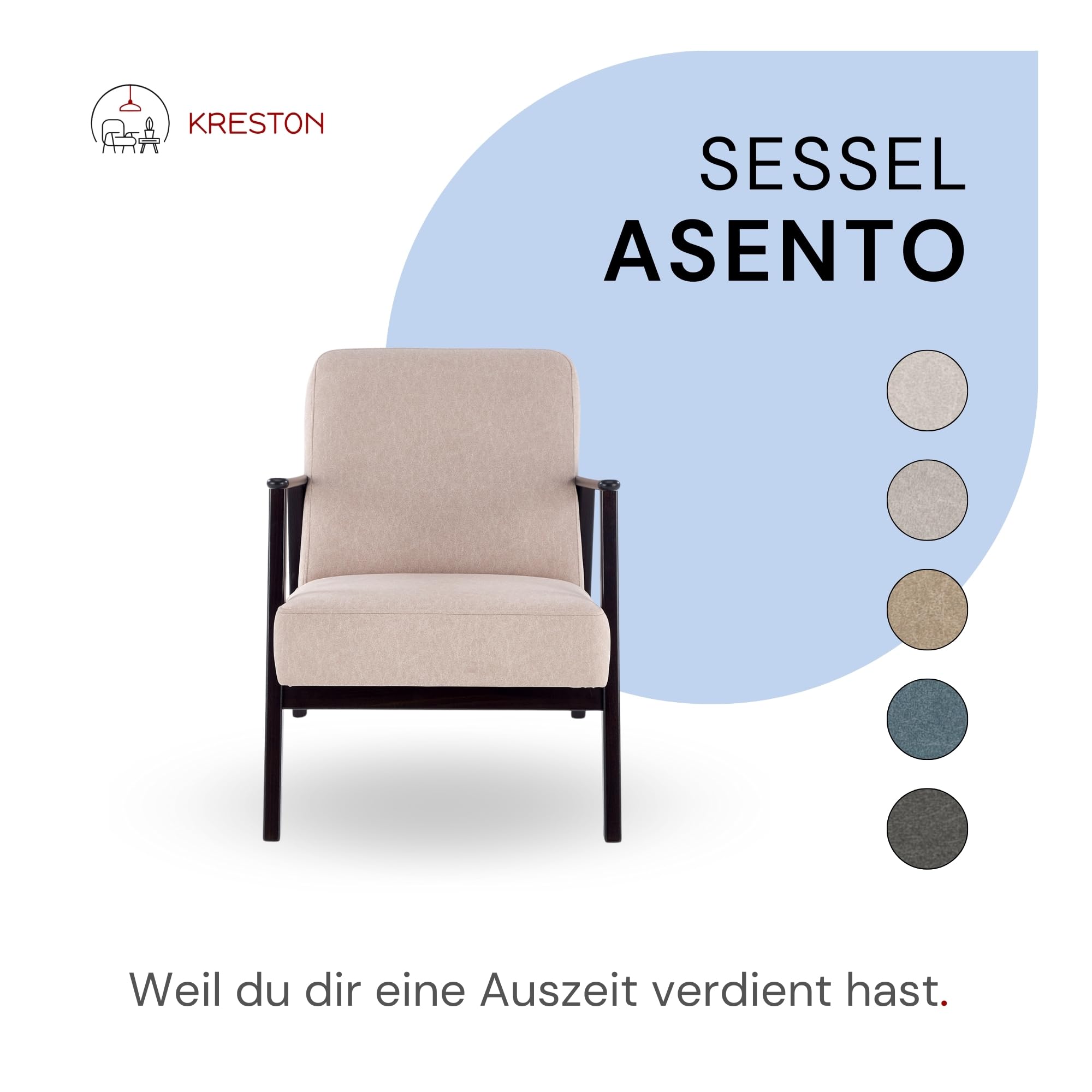KRESTON Sessel ASENTO, Retro Cocktailsessel aus Massivholz für Wohnzimmer, TV Sessel