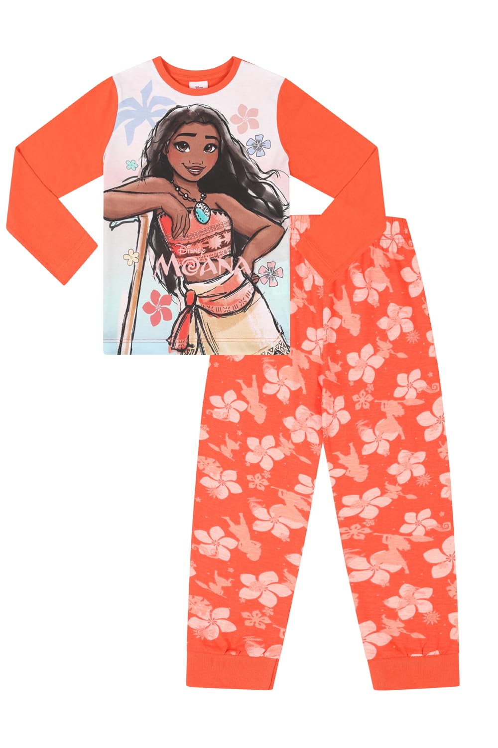 Disney Girls Orange Moana Long Pyjama Set Kids Pj's (18-24 Months)
