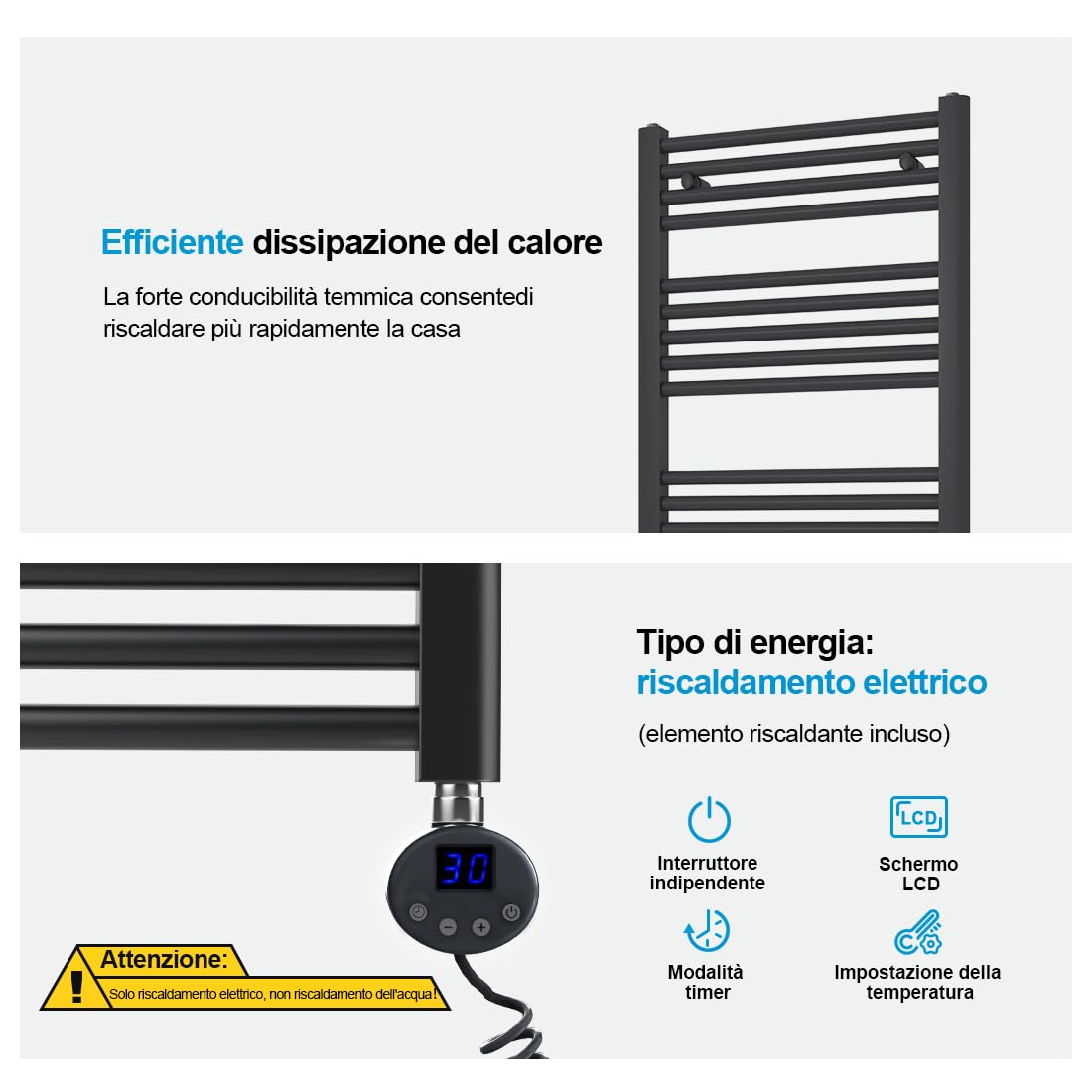 Elemento Riscaldante Scaldasalviette 600W | Heilmetz | Con Termostato, Timer E Anti-Gelo