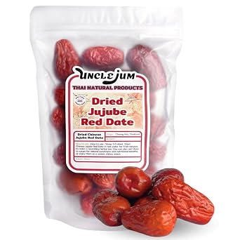 مواعيد عناب UNCLEJUM المجففة، التواريخ الحمراء العضوية، وجبة خفيفة صحية ممتازة، فواكه مجففة حلوة ولذيذة، عناب طبيعي، 200 جرام/7 أونصة.