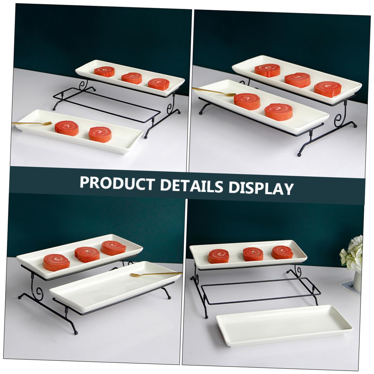 Zerodeko Doppio Alzata per Torta in Ceramica e Ferro, Bianco | Vassoio Rimovibile per Snack e Biscotti, Leggero e Portatile, per Picnic Outdoor e Regalo Housewarming