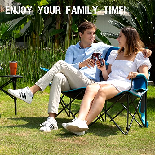 Portal Outdoor Double Camping Chair 2 Person Folding Loveseat For Adults Portable Foldable Lawn Chairs Heavy Duty With Cup Holders For Camp Picnic Festival Garden Travel, 500 Lbs #TOP3