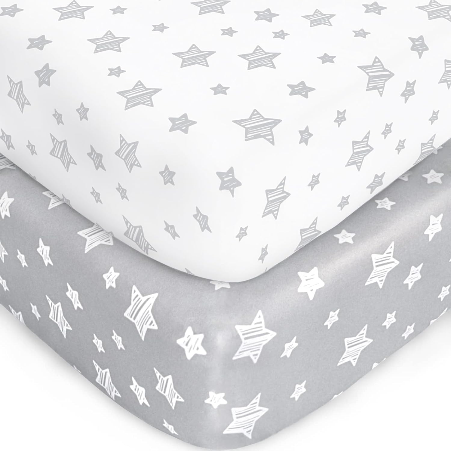 Moonsea 2 Pack Fitted Crib Sheets Boys Girls - Ultra Soft Breathable Microfiber for Standard Crib Toddler Mattress Grey White
