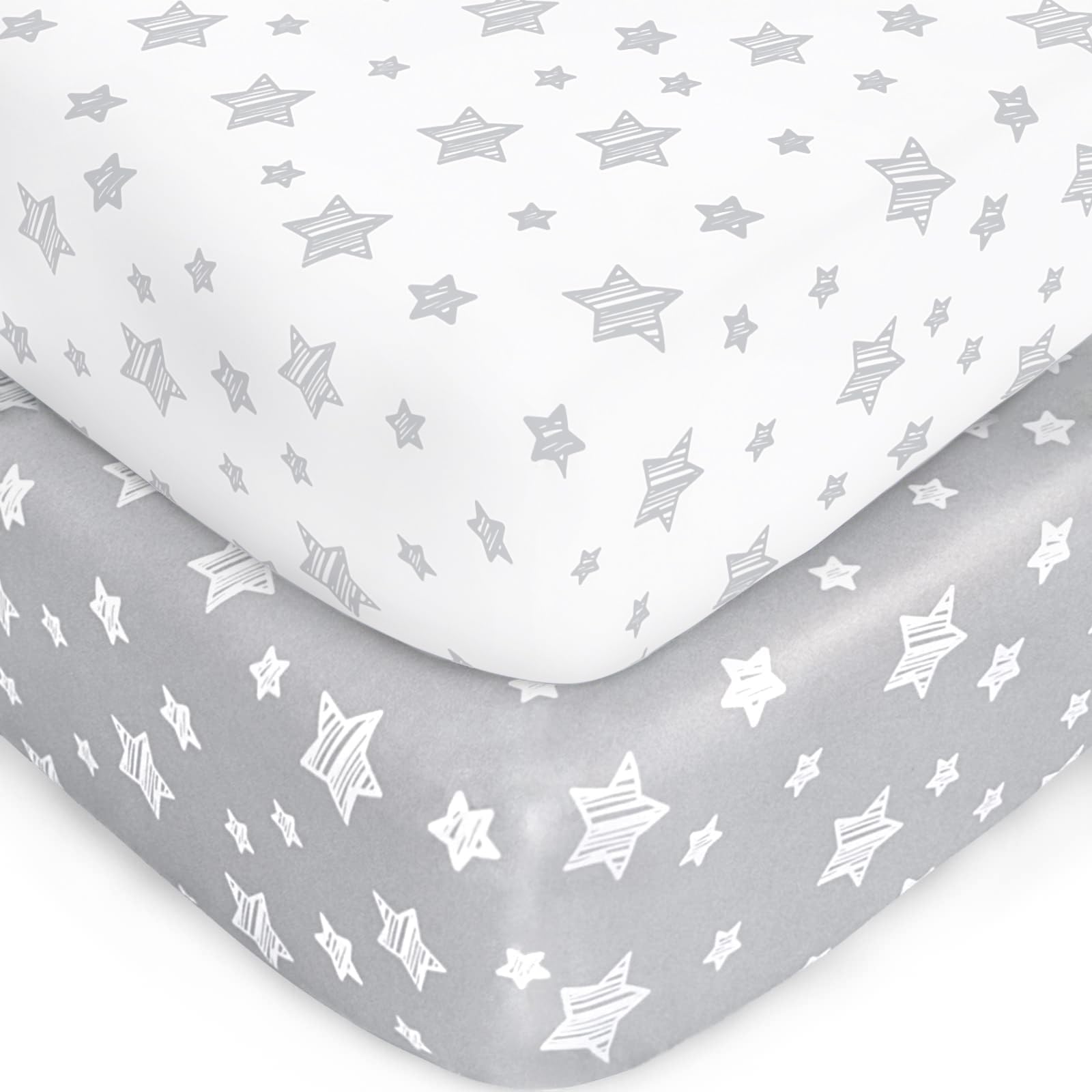 Moonsea Crib Sheets for Boys or Girls 2 Pack, Fitted Crib Sheet for Standard Size Crib and Toddler Mattresses, Soft and Breathable Material, Grey & White