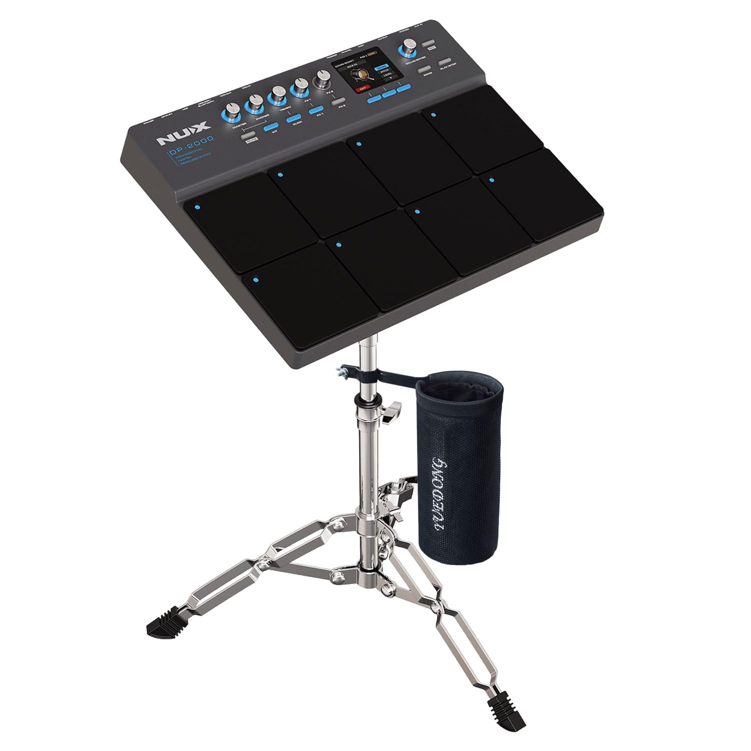 Nux DP-2000 - Batería digital de percusión electrónica con trípode DPS-1 y soporte para baquetas keepdrum DSC01