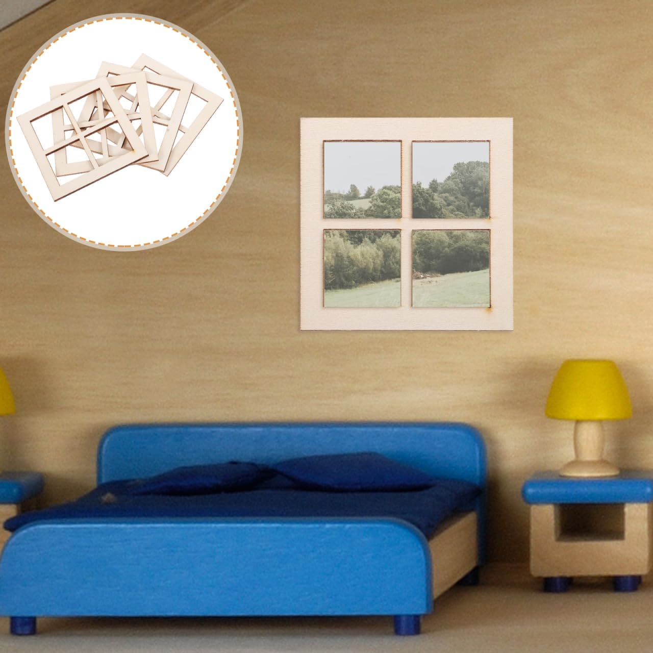BESTonZON 16 Pieces Miniature Dollhouse Window Frames 1 12 Scale Tiny 4-Pane Wooden Window Grids for Doll House Furniture Accessories DIY Decoration