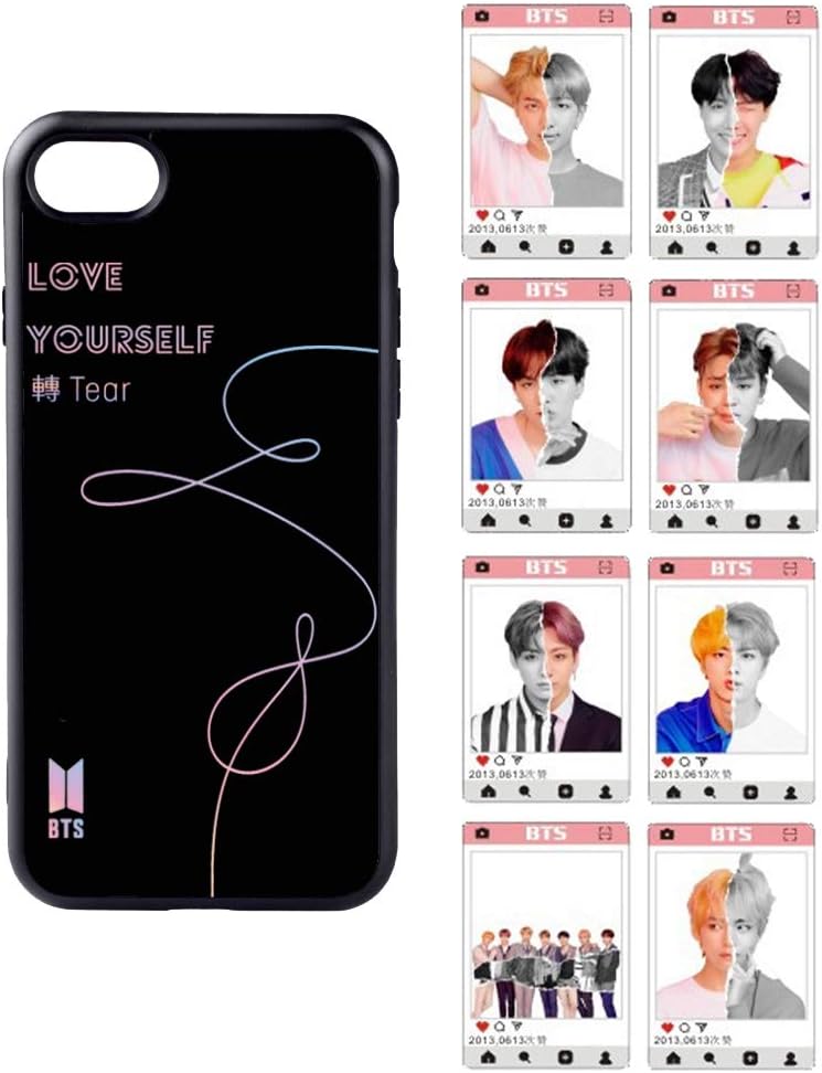 Yourstar BTS Phone Case Compatible with iPhone 7 and iPhone 8, [Love Yourself ] Cell Phone Cover, Bangtan Boys Clear Tempered Glass Back for A.R.M.Y
